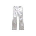 Metallic Straight-Leg Trousers - Silver