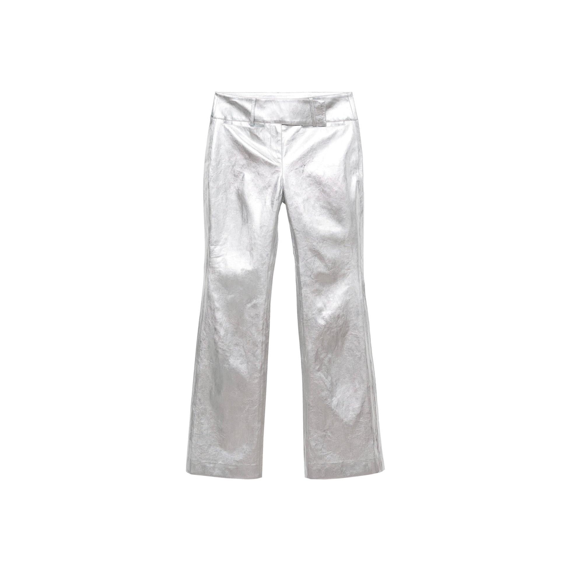 Metallic Straight-Leg Trousers - Silver