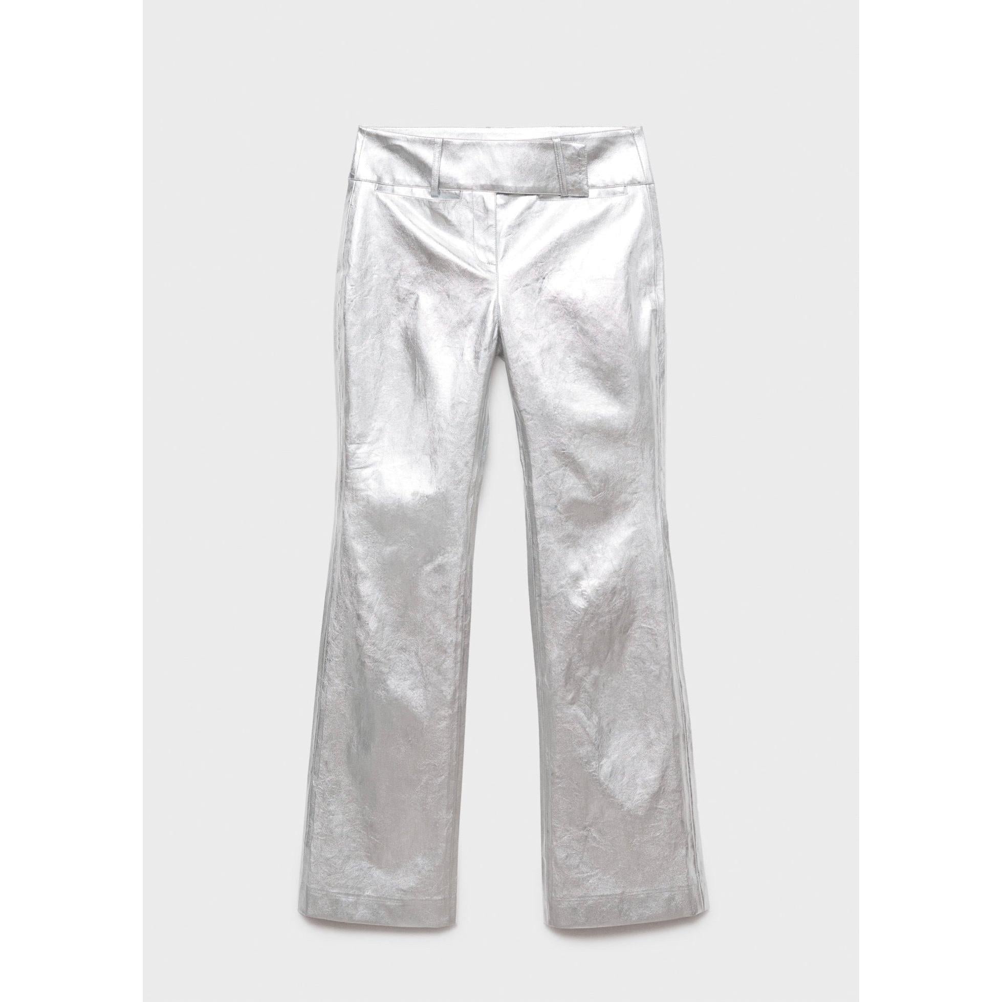 Metallic Straight-Leg Trousers - Silver