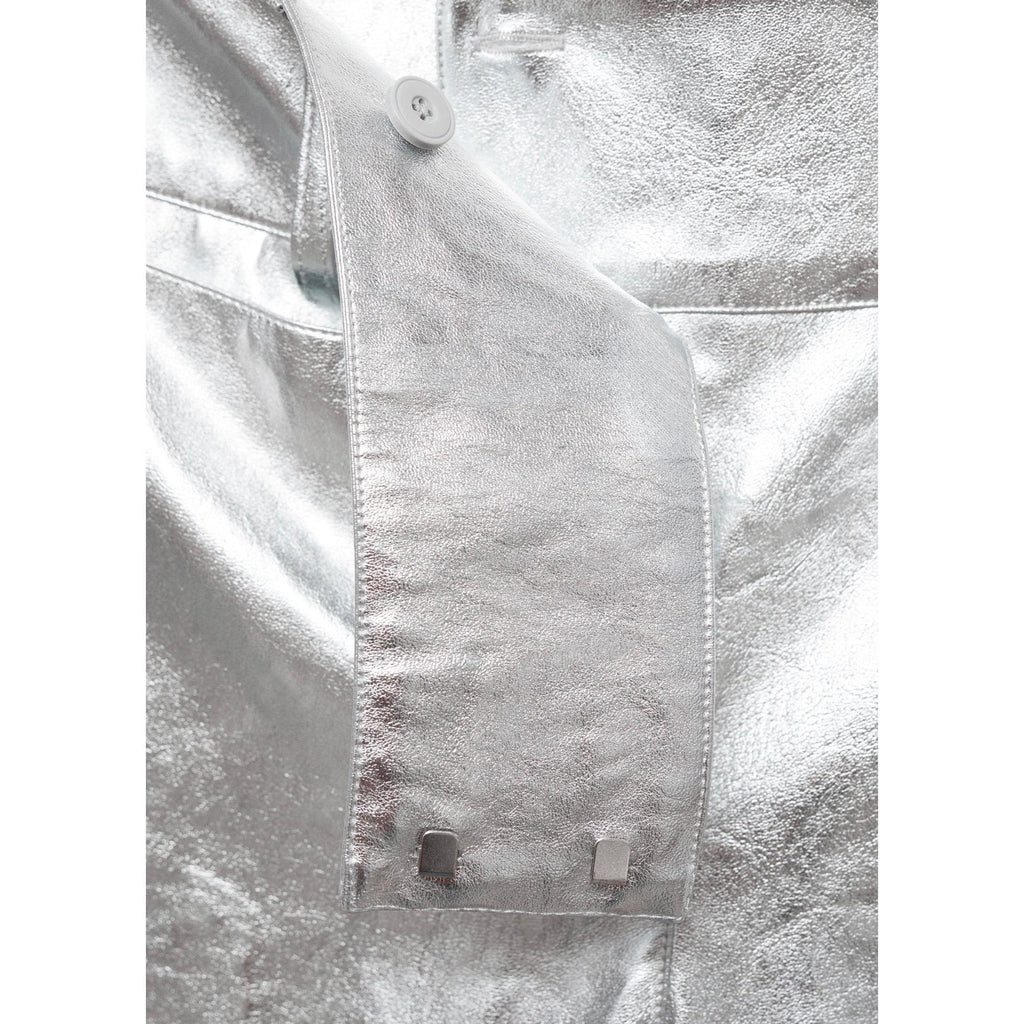 Metallic Straight-Leg Trousers - Silver