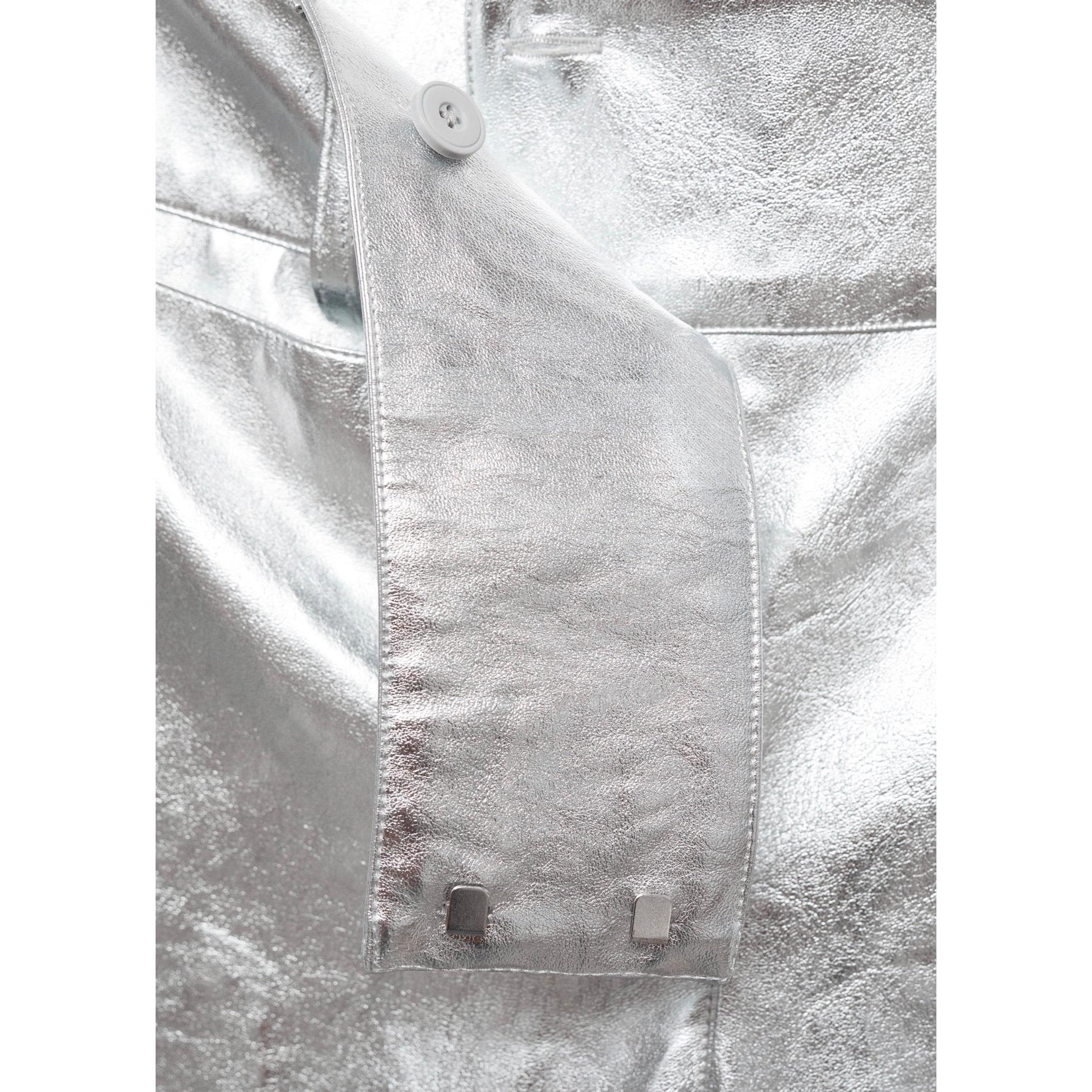 Metallic Straight-Leg Trousers - Silver