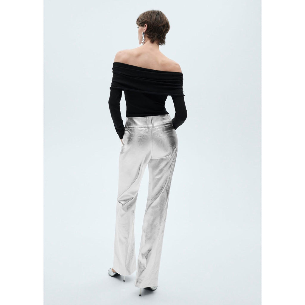 Metallic Straight-Leg Trousers - Silver