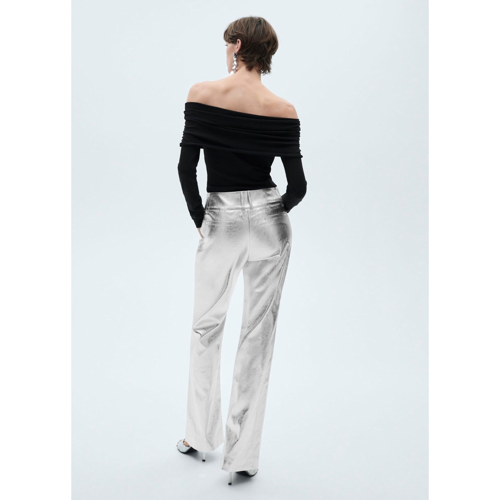 Metallic Straight-Leg Trousers - Silver