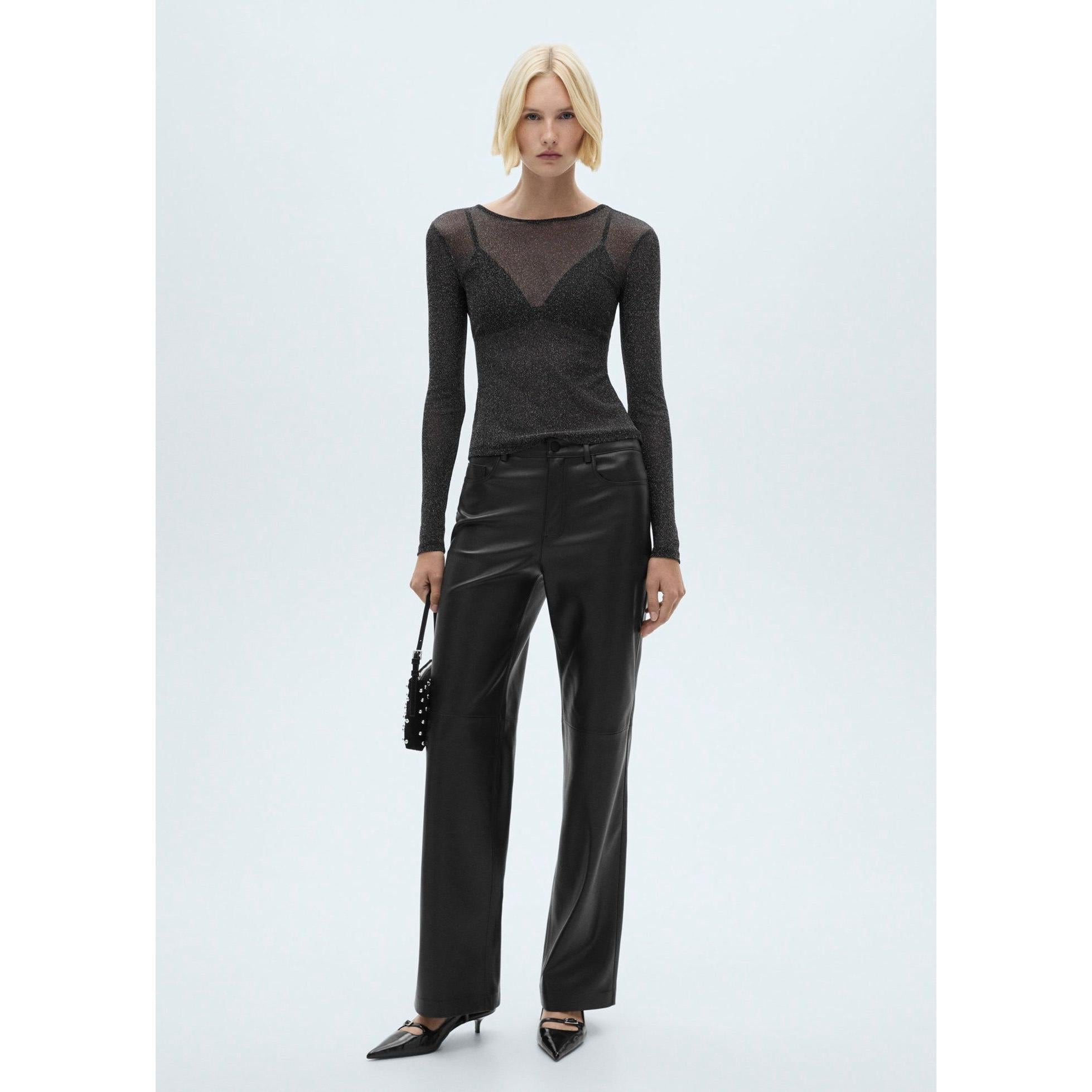 Semi-Transparent Lurex T-Shirt - Black