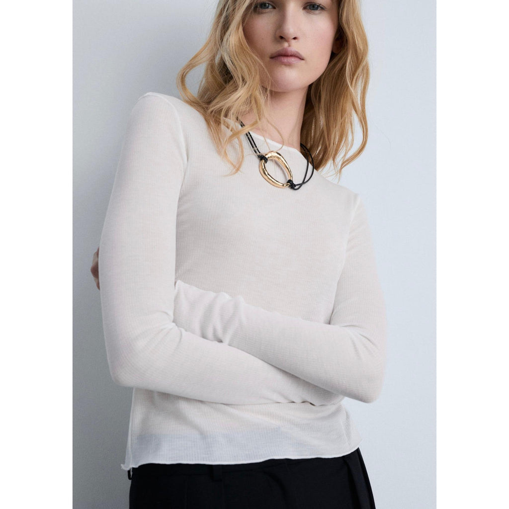 Fine Ribbed Knit Top - White