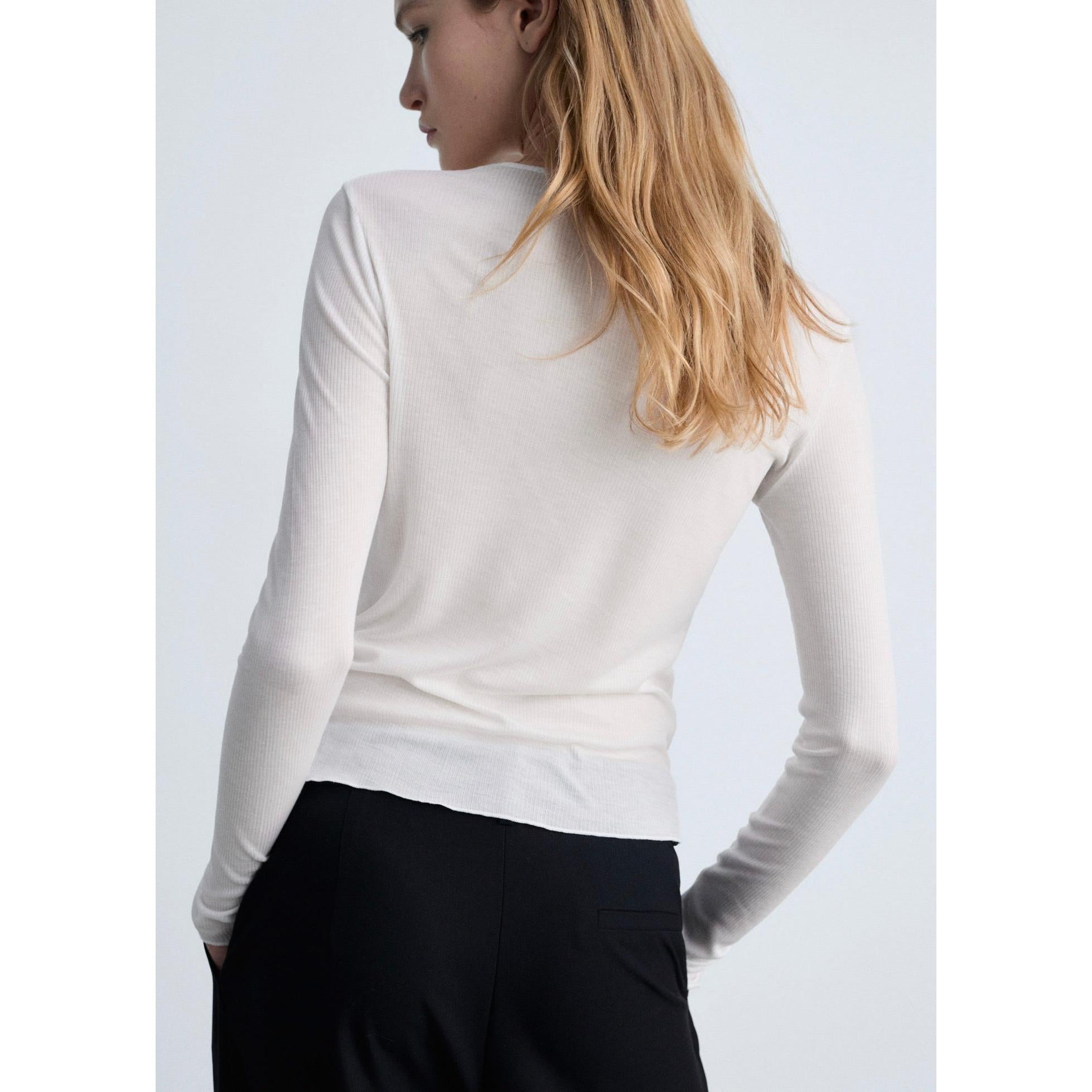 Fine Ribbed Knit Top - White