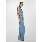 Jeans Anchos Sueltos De Cintura Baja - Azul Medio