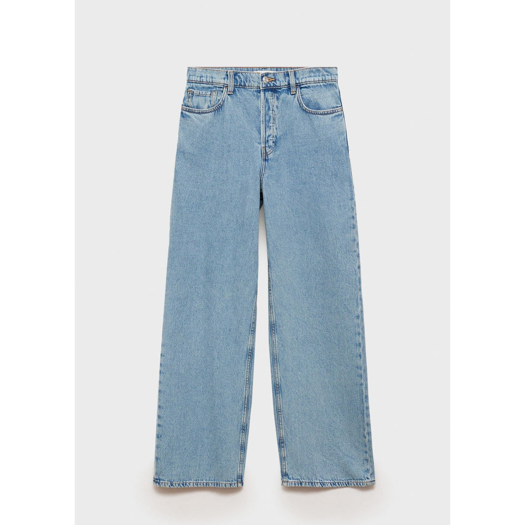 Jeans Anchos Sueltos De Cintura Baja - Azul Medio