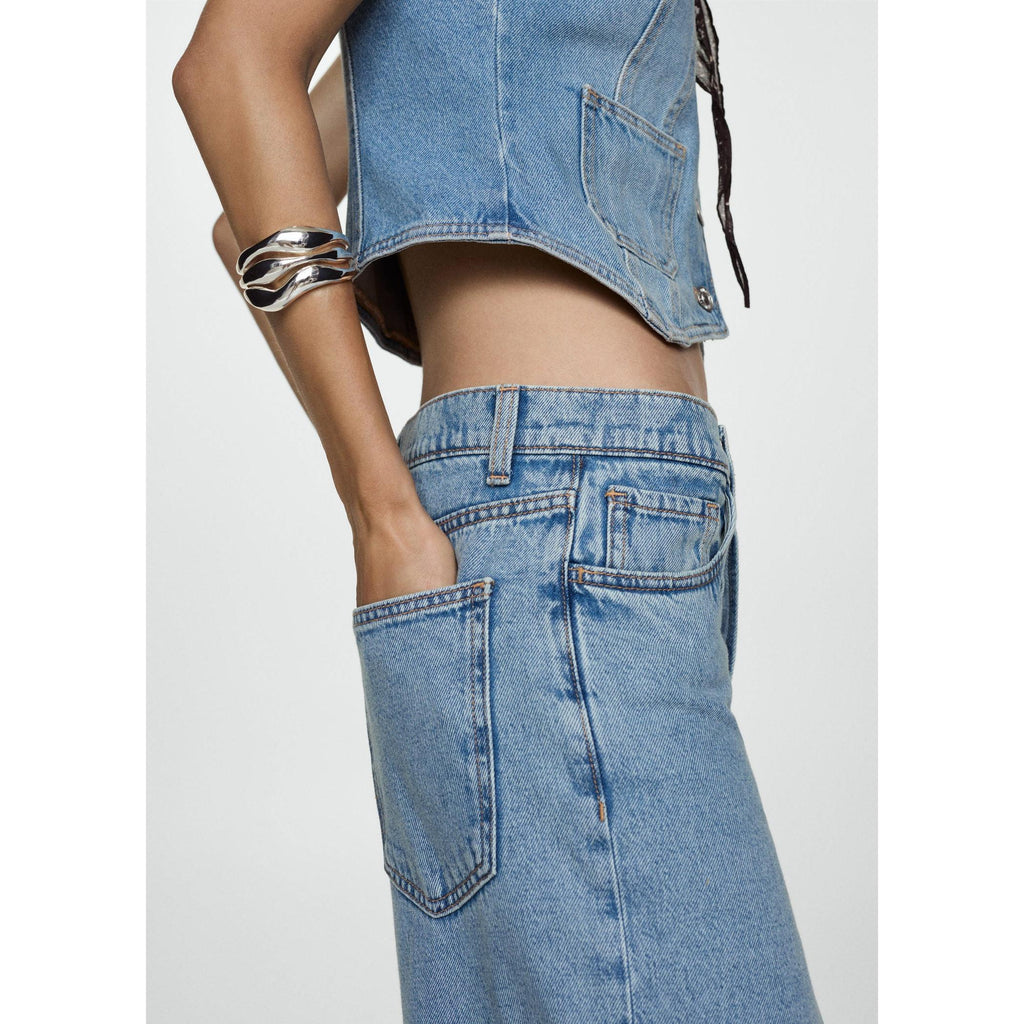 Jeans Anchos Sueltos De Cintura Baja - Azul Medio