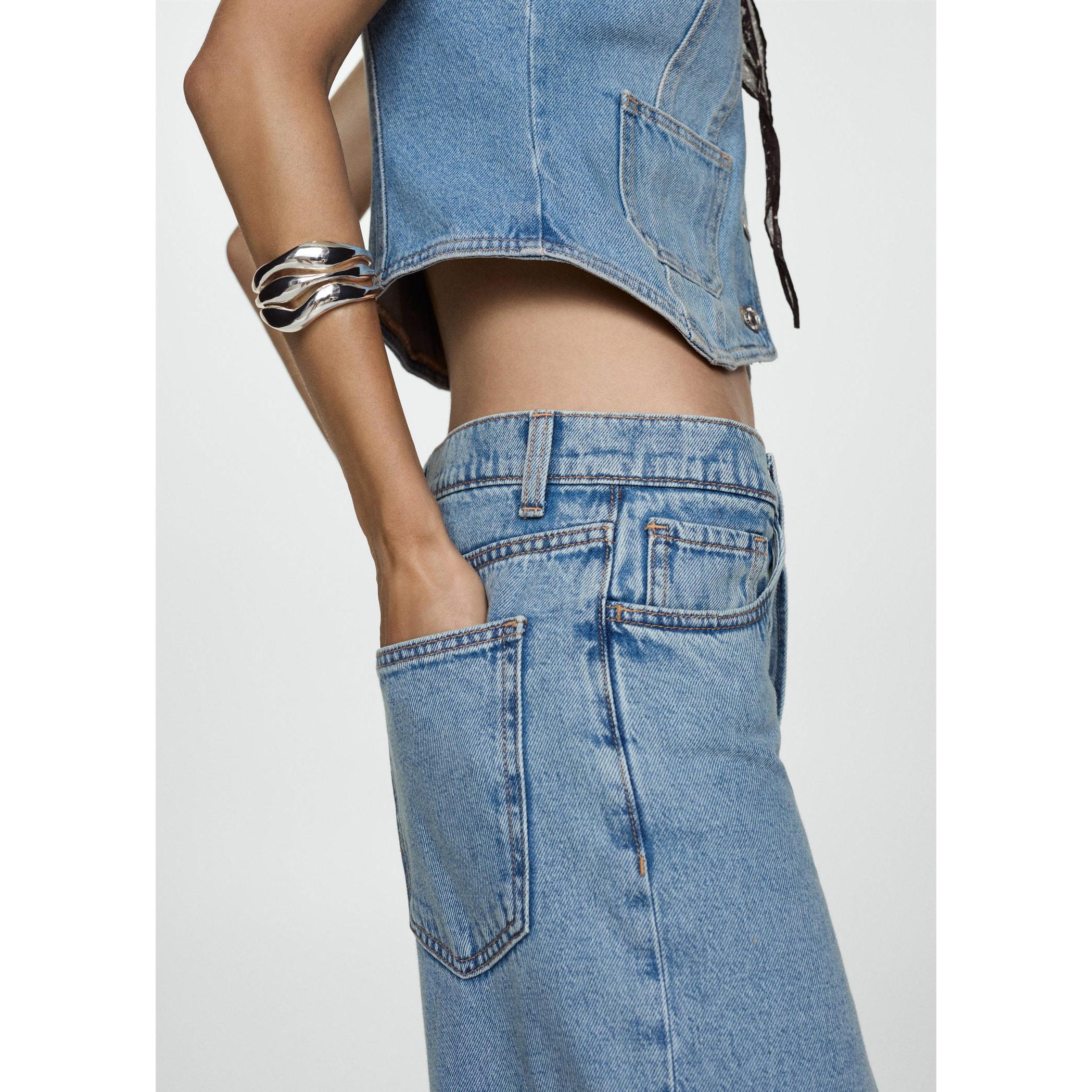 Jeans Anchos Sueltos De Cintura Baja - Azul Medio
