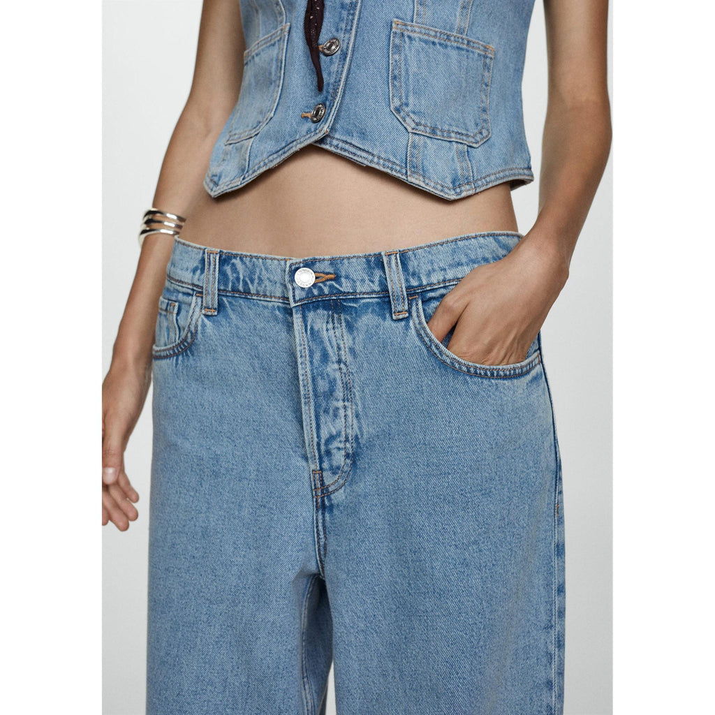Jeans Anchos Sueltos De Cintura Baja - Azul Medio