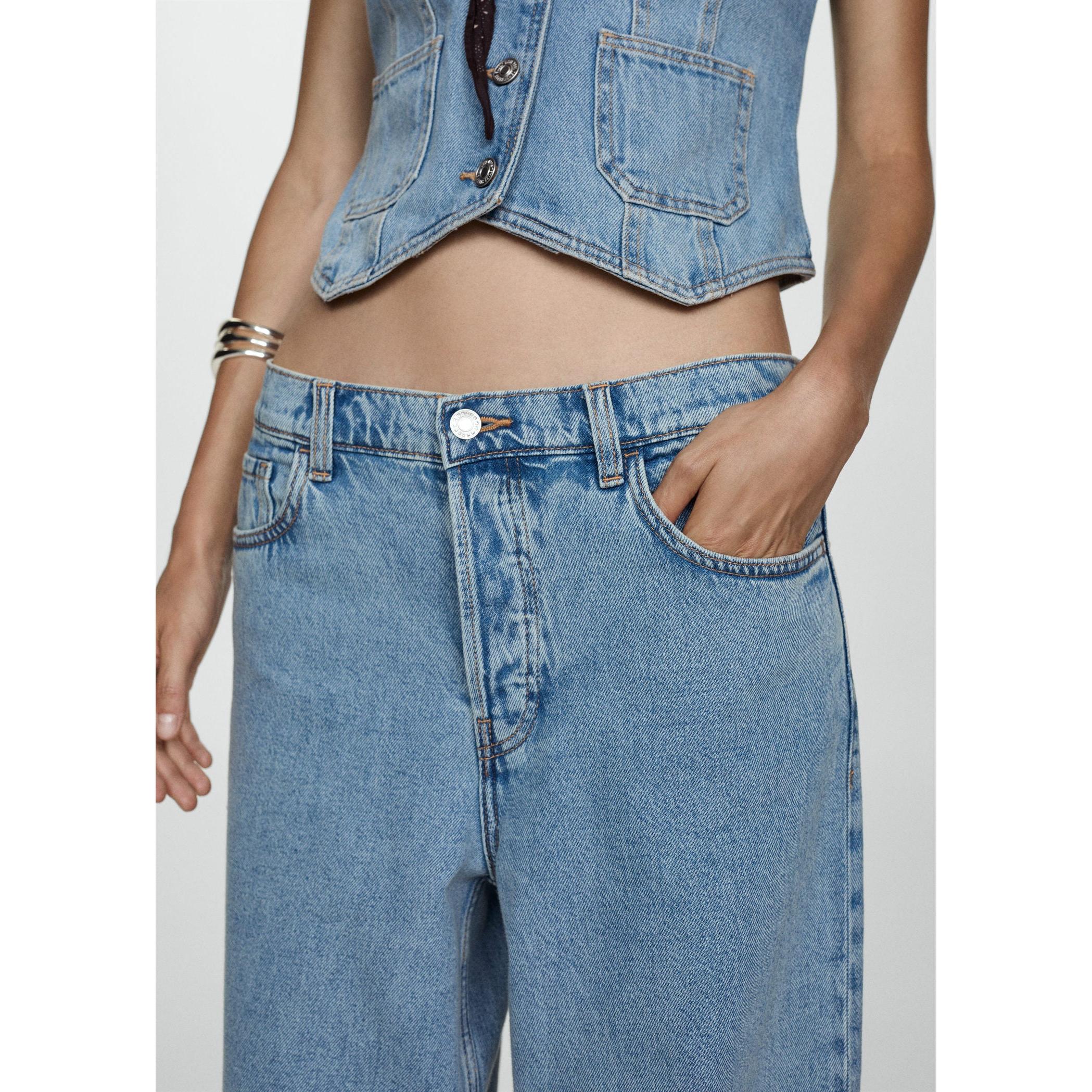 Jeans Anchos Sueltos De Cintura Baja - Azul Medio