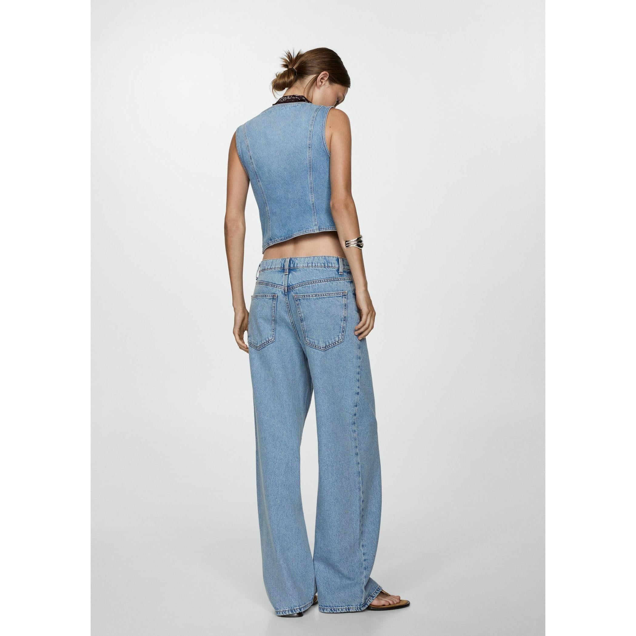 Jeans Anchos Sueltos De Cintura Baja - Azul Medio