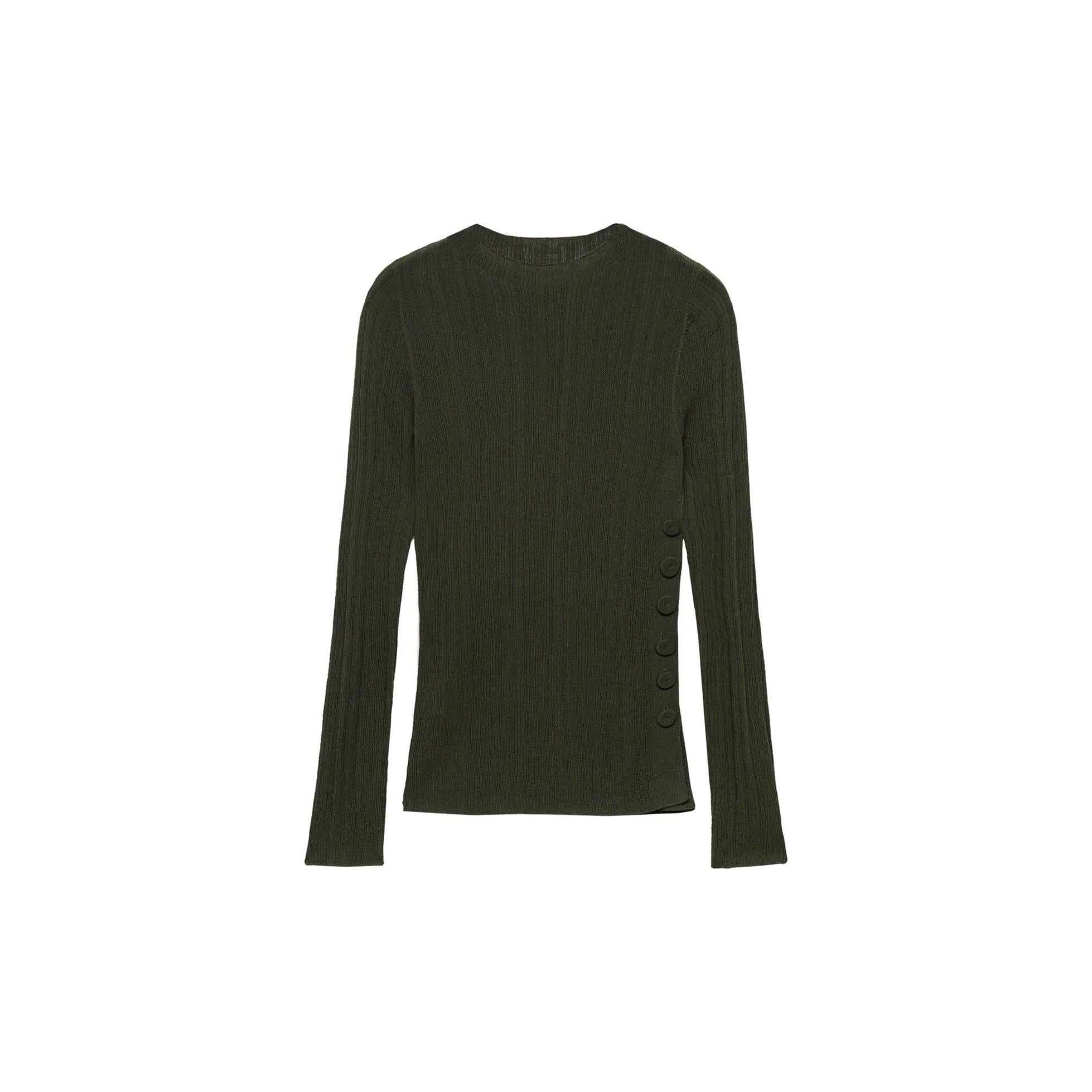Semi-Transparent Button T-Shirt - Dark Green