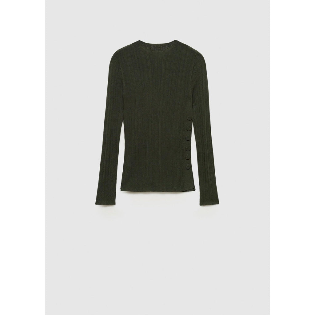 Semi-Transparent Button T-Shirt - Dark Green