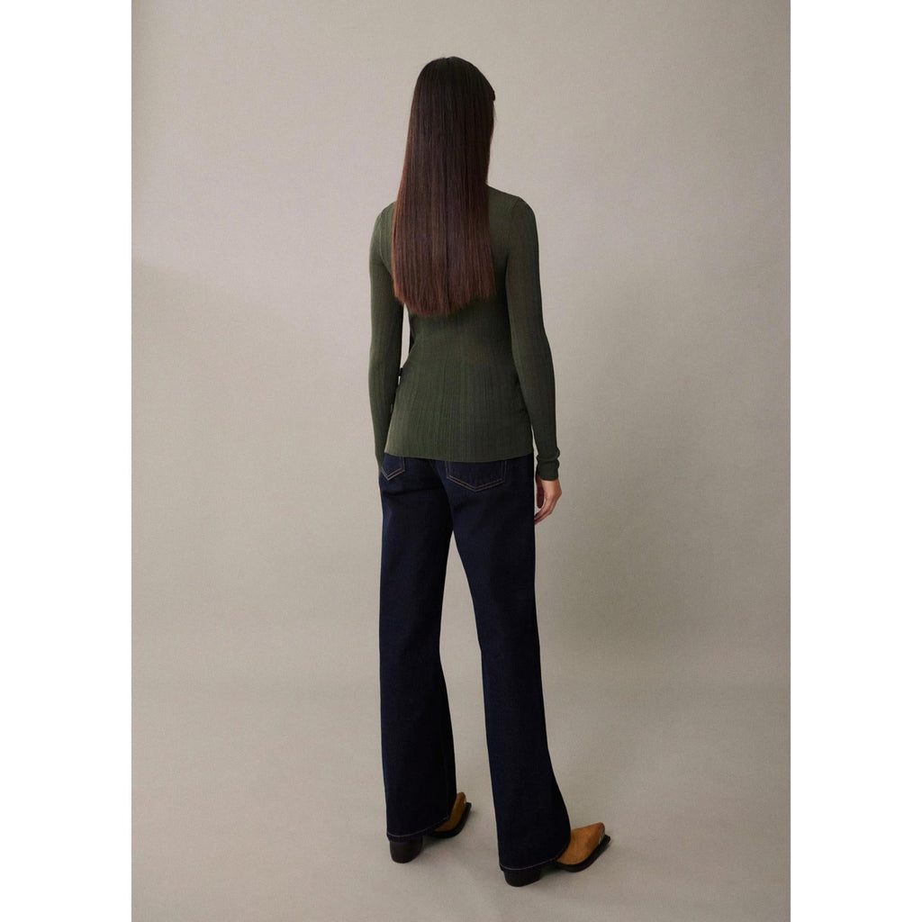 Semi-Transparent Button T-Shirt - Dark Green