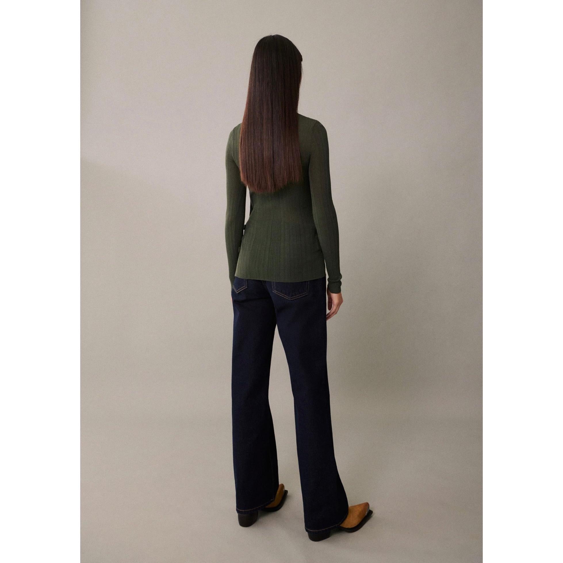 Semi-Transparent Button T-Shirt - Dark Green