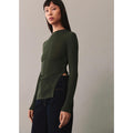 Semi-Transparent Button T-Shirt - Dark Green