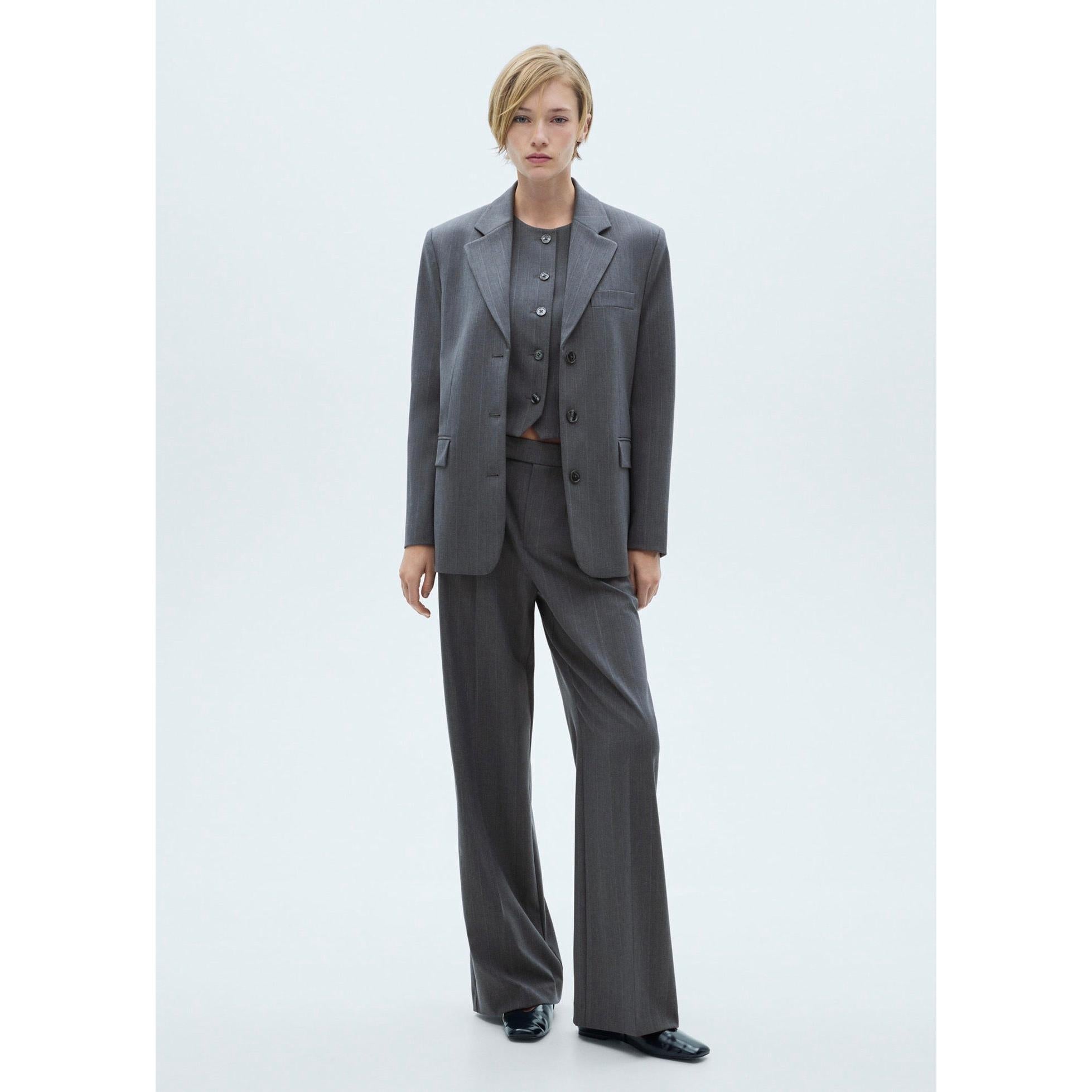 Fine Striped Suit Trousers - Gray