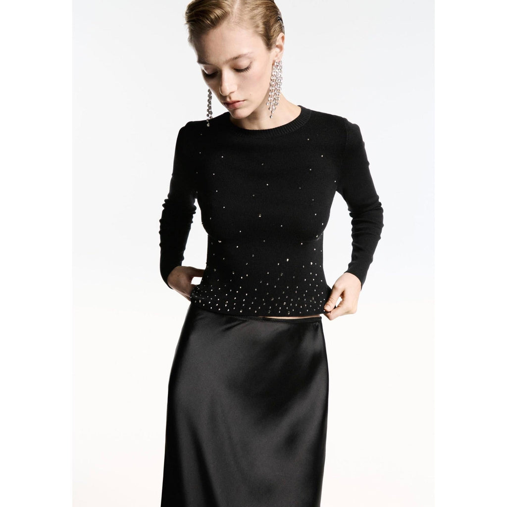 Rhinestone Crop Pullover - Black