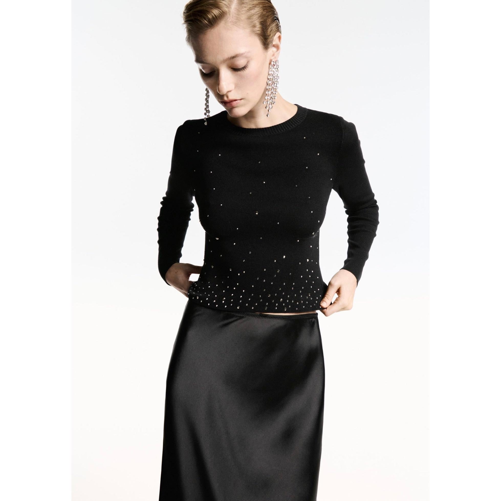 Rhinestone Crop Pullover - Black