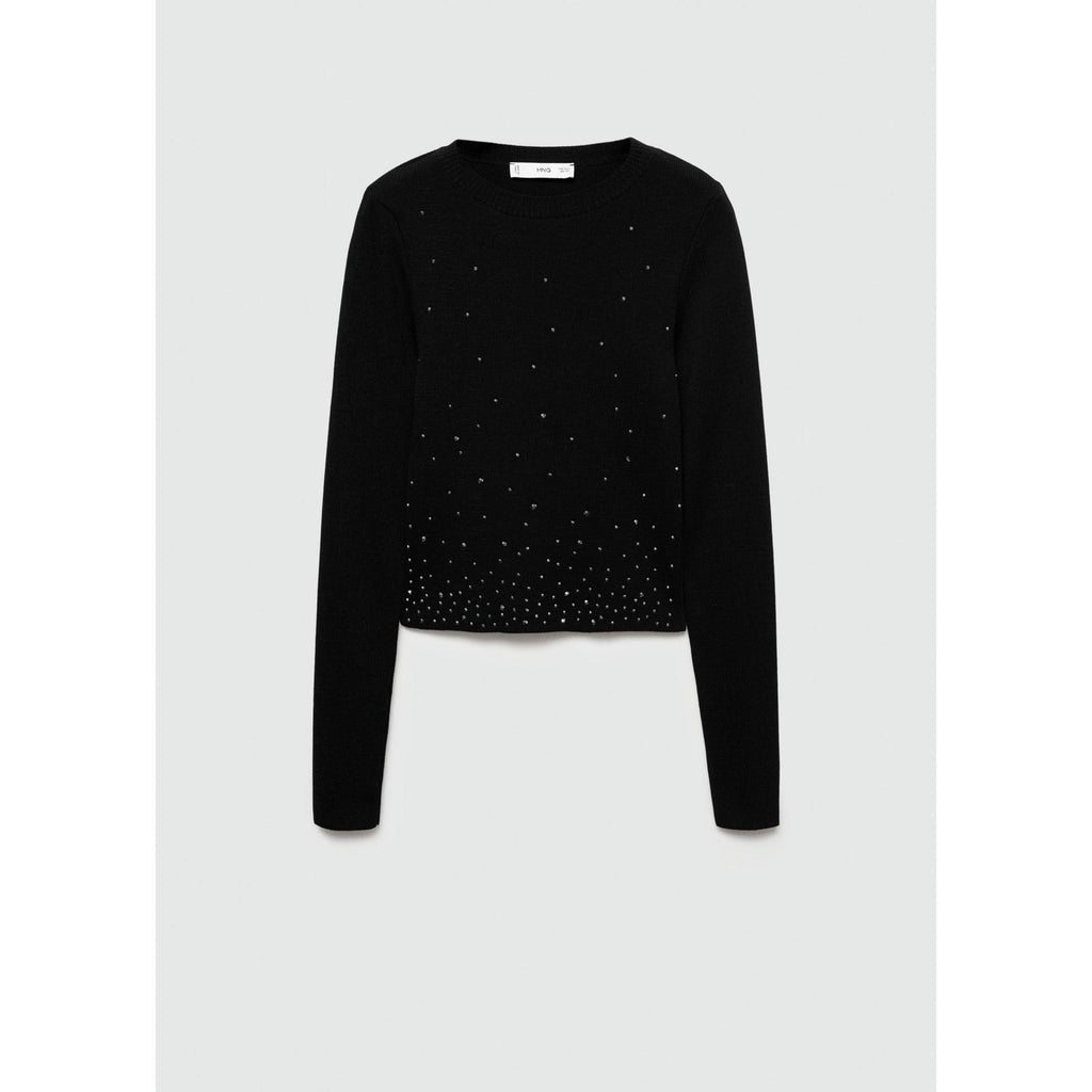 Rhinestone Crop Pullover - Black