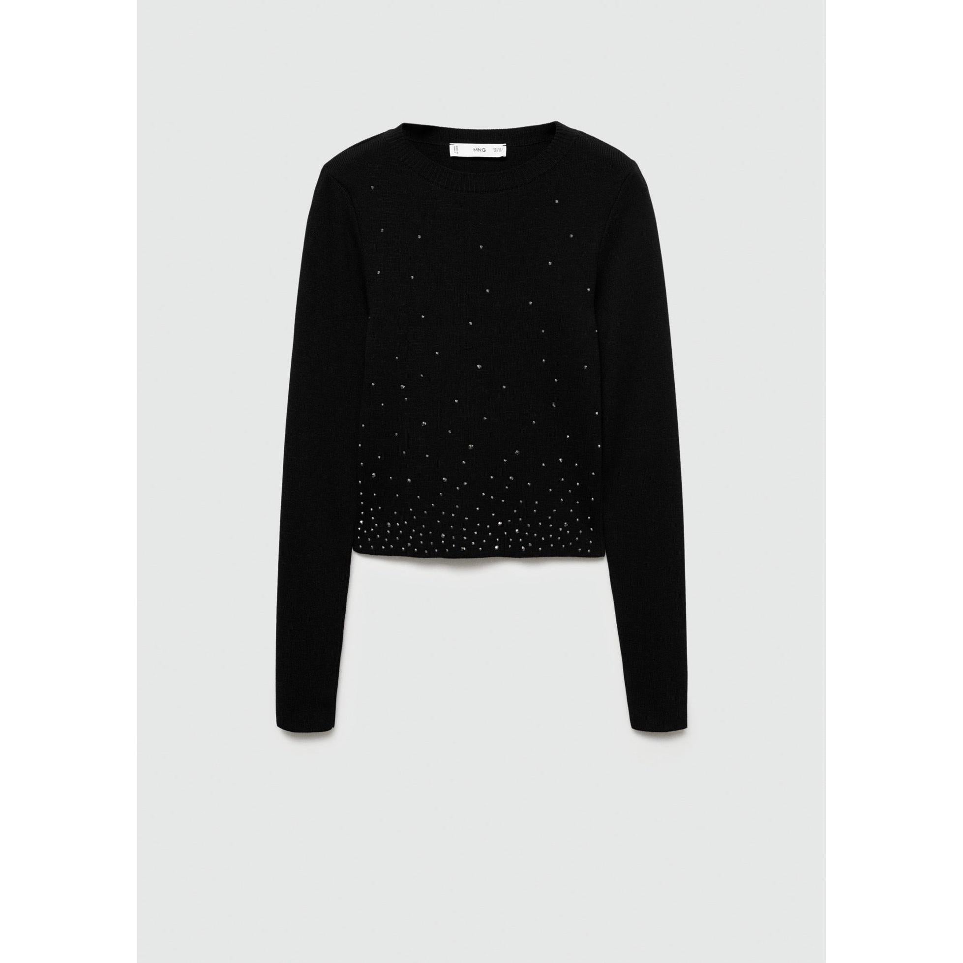 Rhinestone Crop Pullover - Black