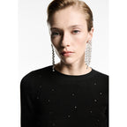 Rhinestone Crop Pullover - Black