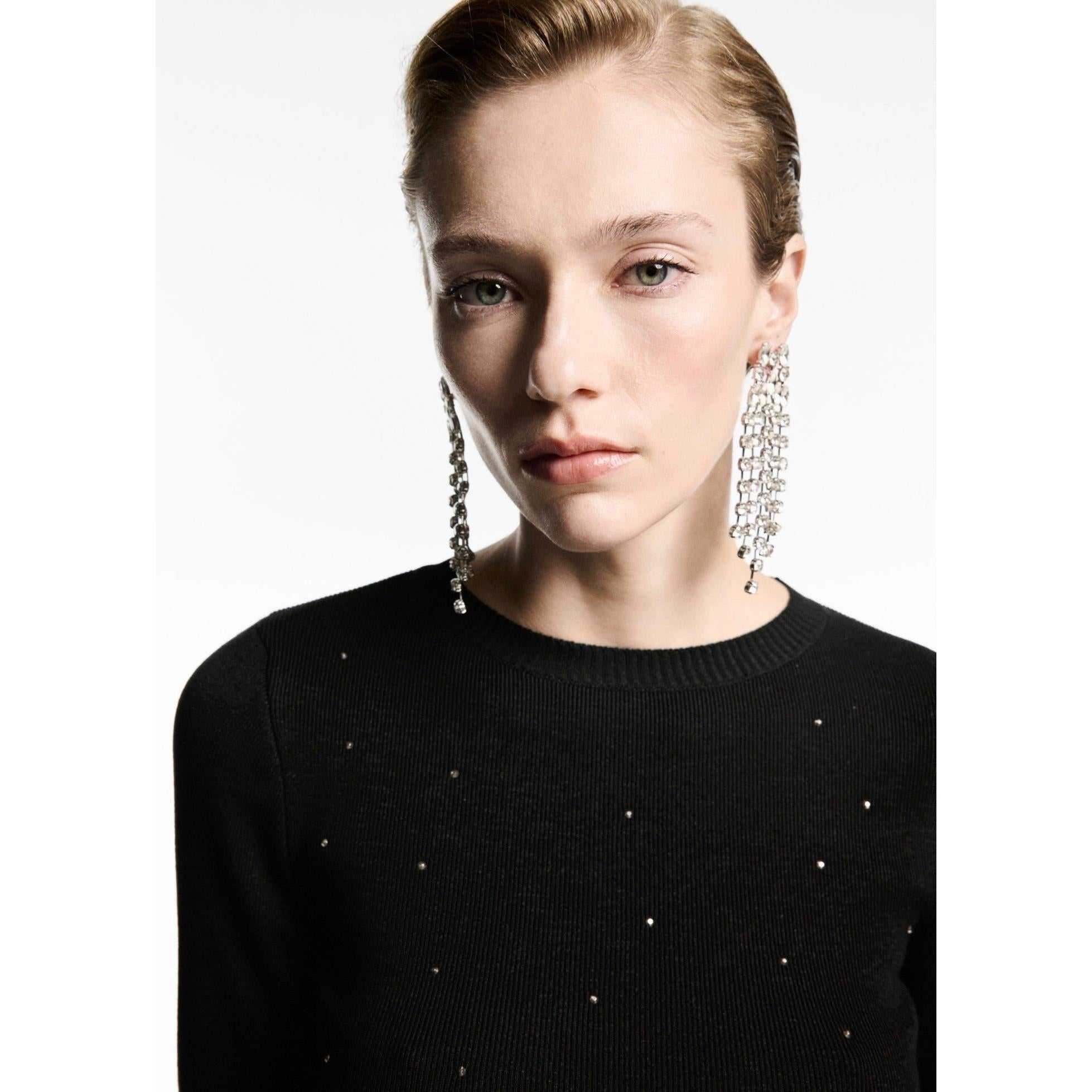 Rhinestone Crop Pullover - Black
