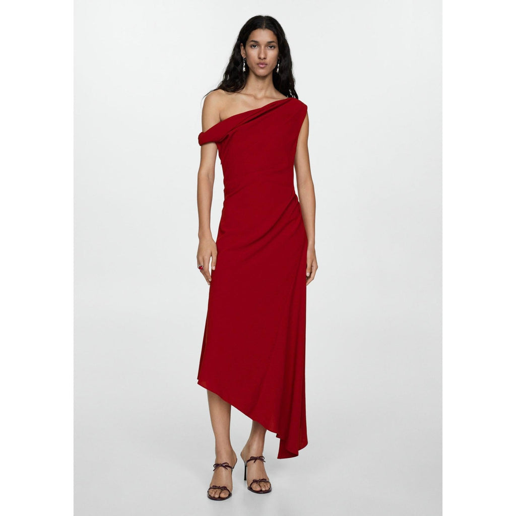 Ruched Asymmetrical Dress - Red