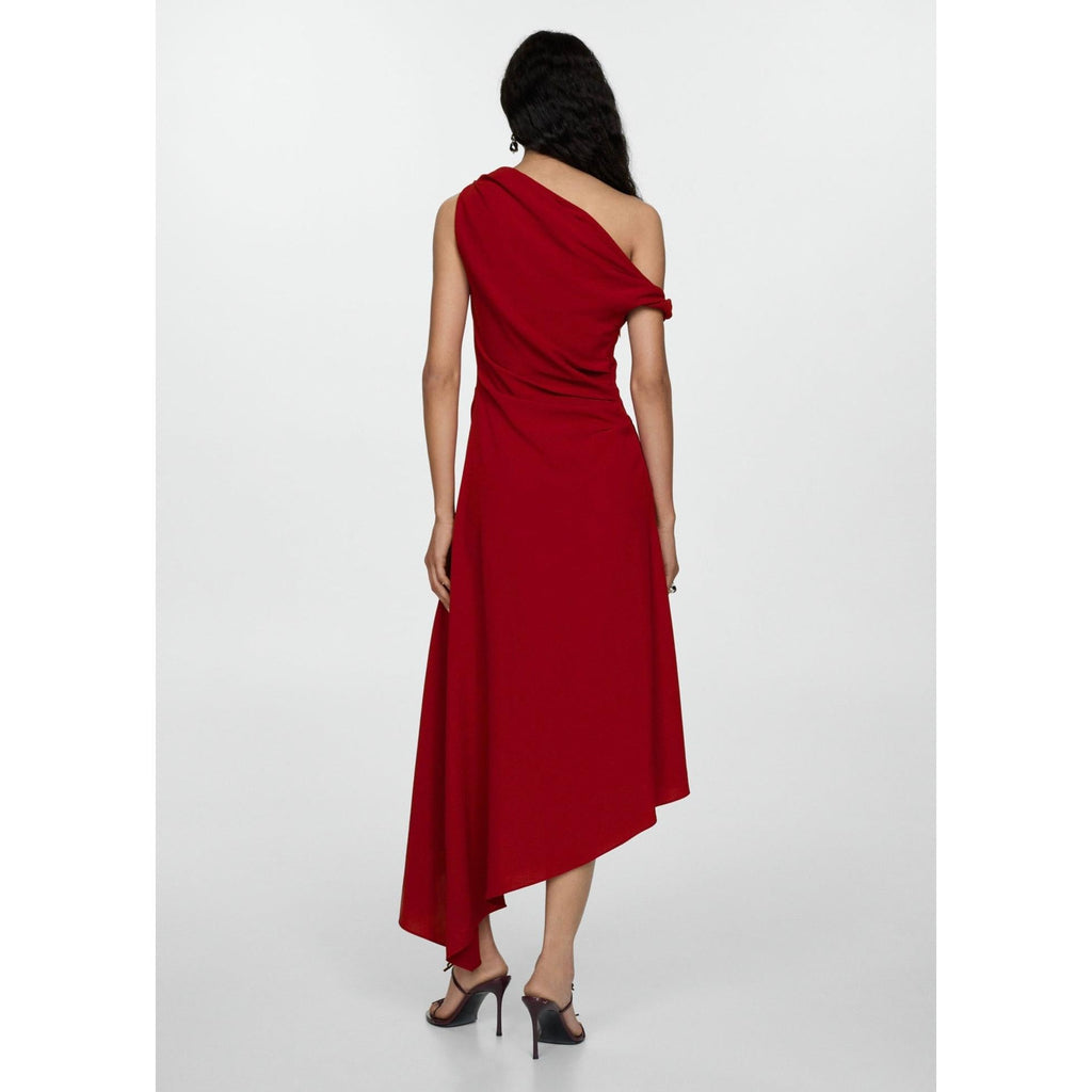 Ruched Asymmetrical Dress - Red