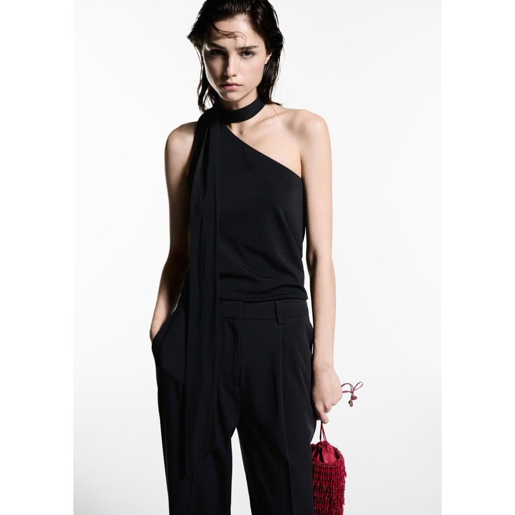 Asymmetrical Crew Neck Top - Black