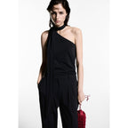 Asymmetrical Crew Neck Top - Black