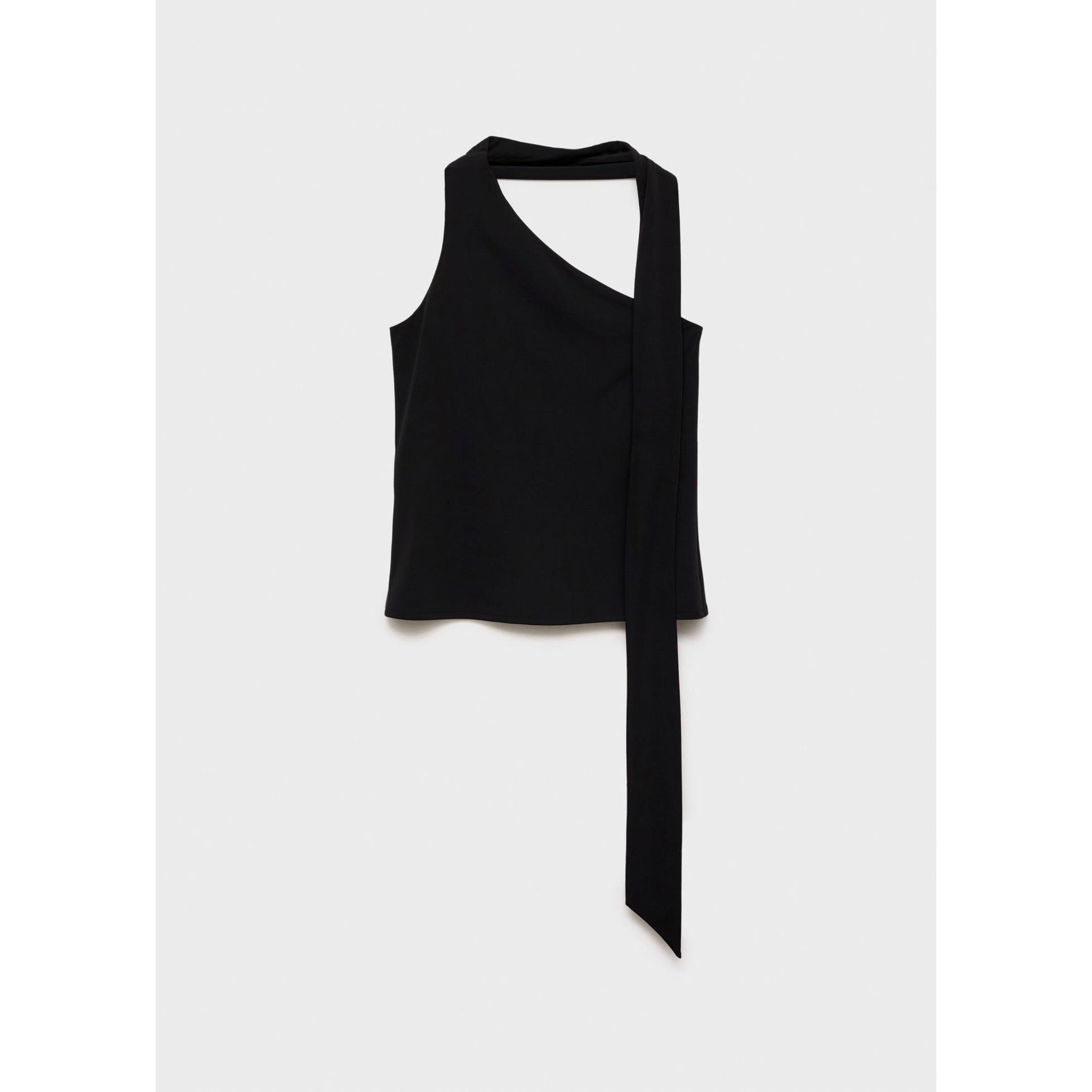 Asymmetrical Crew Neck Top - Black