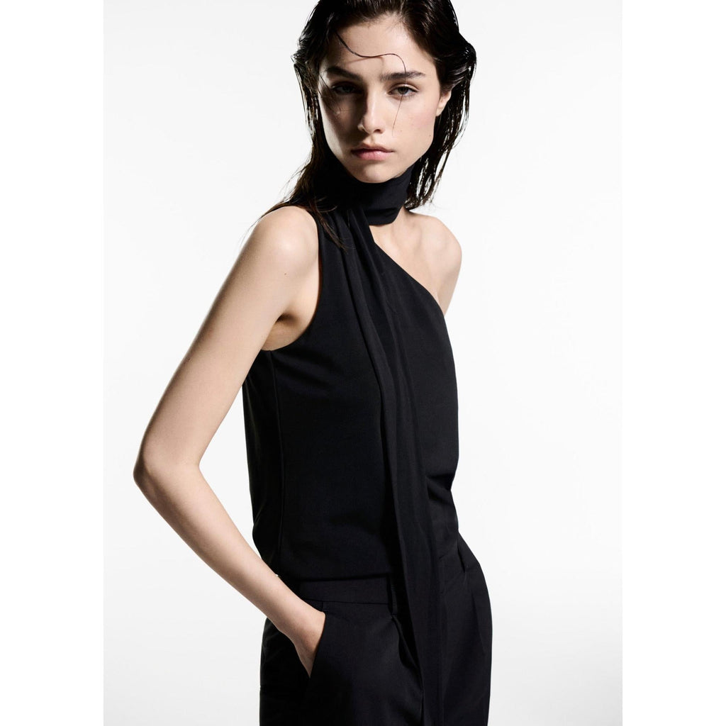 Asymmetrical Crew Neck Top - Black