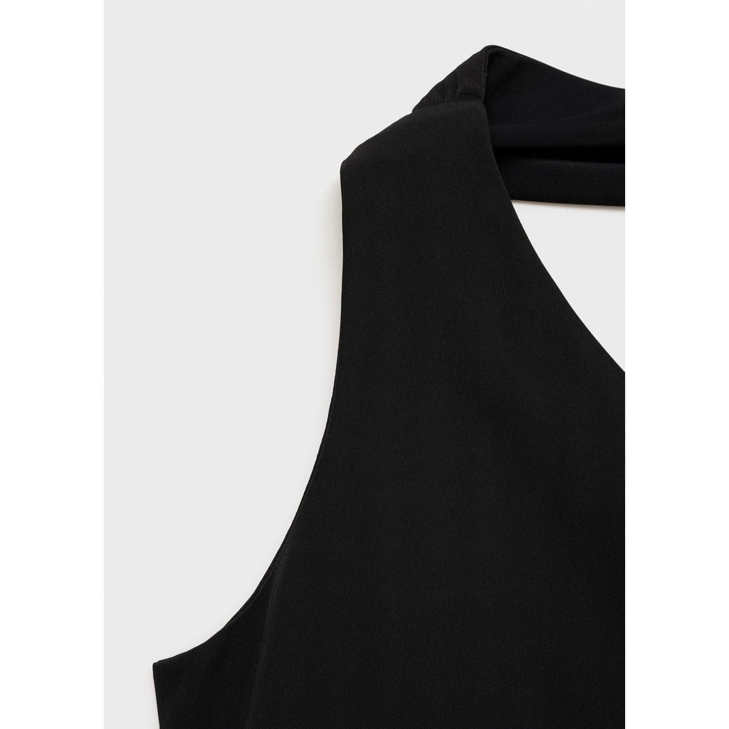 Asymmetrical Crew Neck Top - Black