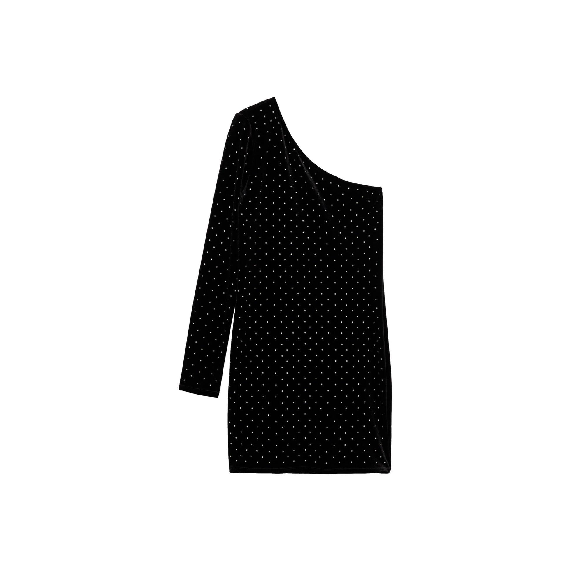Rhinestone Asymmetrical Dress - Black