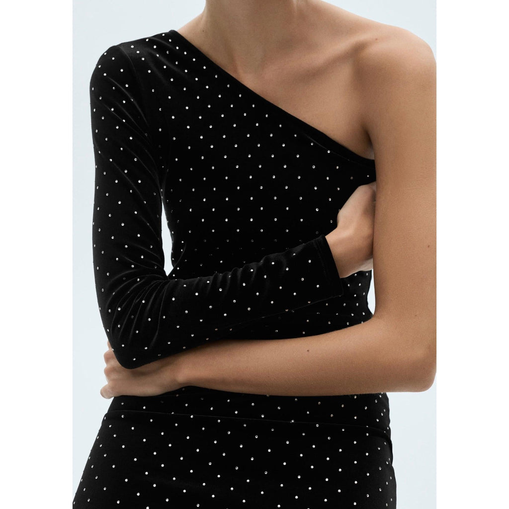 Rhinestone Asymmetrical Dress - Black