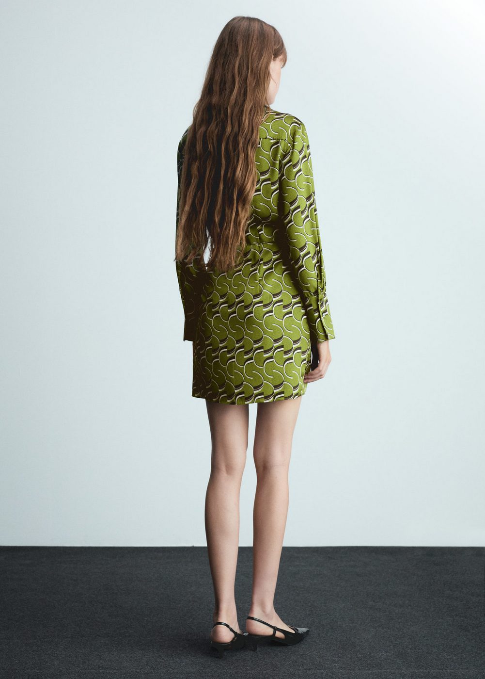 Printed Satin Dress - Green