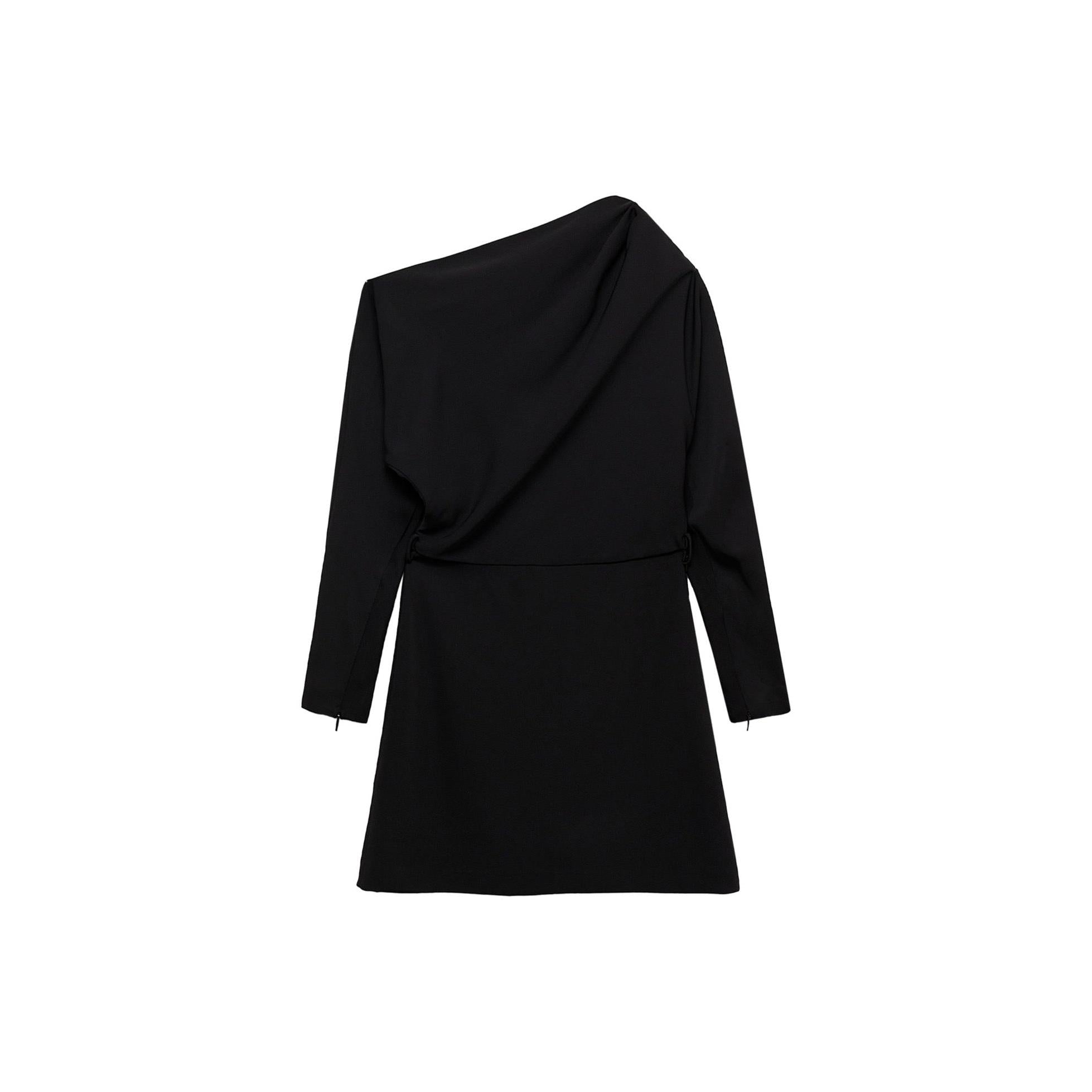Asymmetric Belted Dress - Black