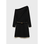 Asymmetric Belted Dress - Black