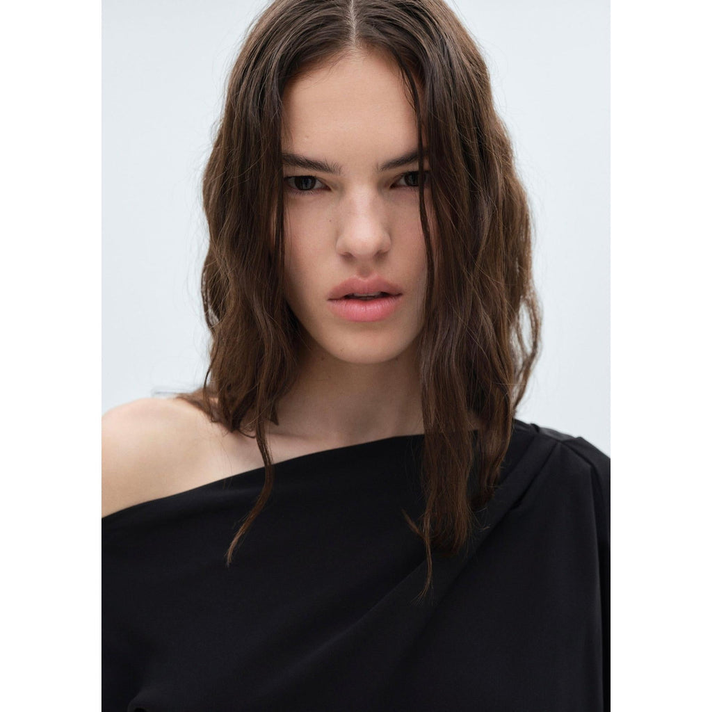 Asymmetric Belted Dress - Black