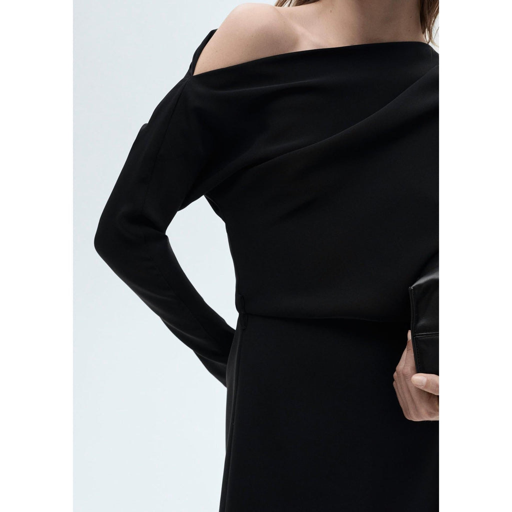 Asymmetric Belted Dress - Black