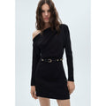 Asymmetric Belted Dress - Black