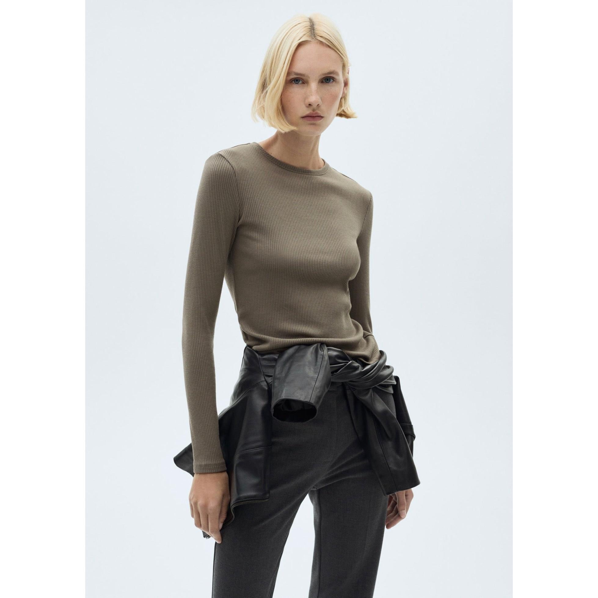 T-Shirt Maille Côtelée - Khaki
