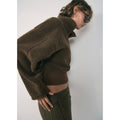 Sudadera con cremallera y efecto borreguito - Caqui