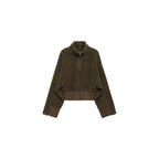 Sudadera con cremallera y efecto borreguito - Caqui