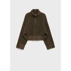 Sudadera con cremallera y efecto borreguito - Caqui