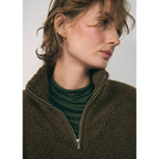 Sudadera con cremallera y efecto borreguito - Caqui