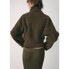 Sudadera con cremallera y efecto borreguito - Caqui